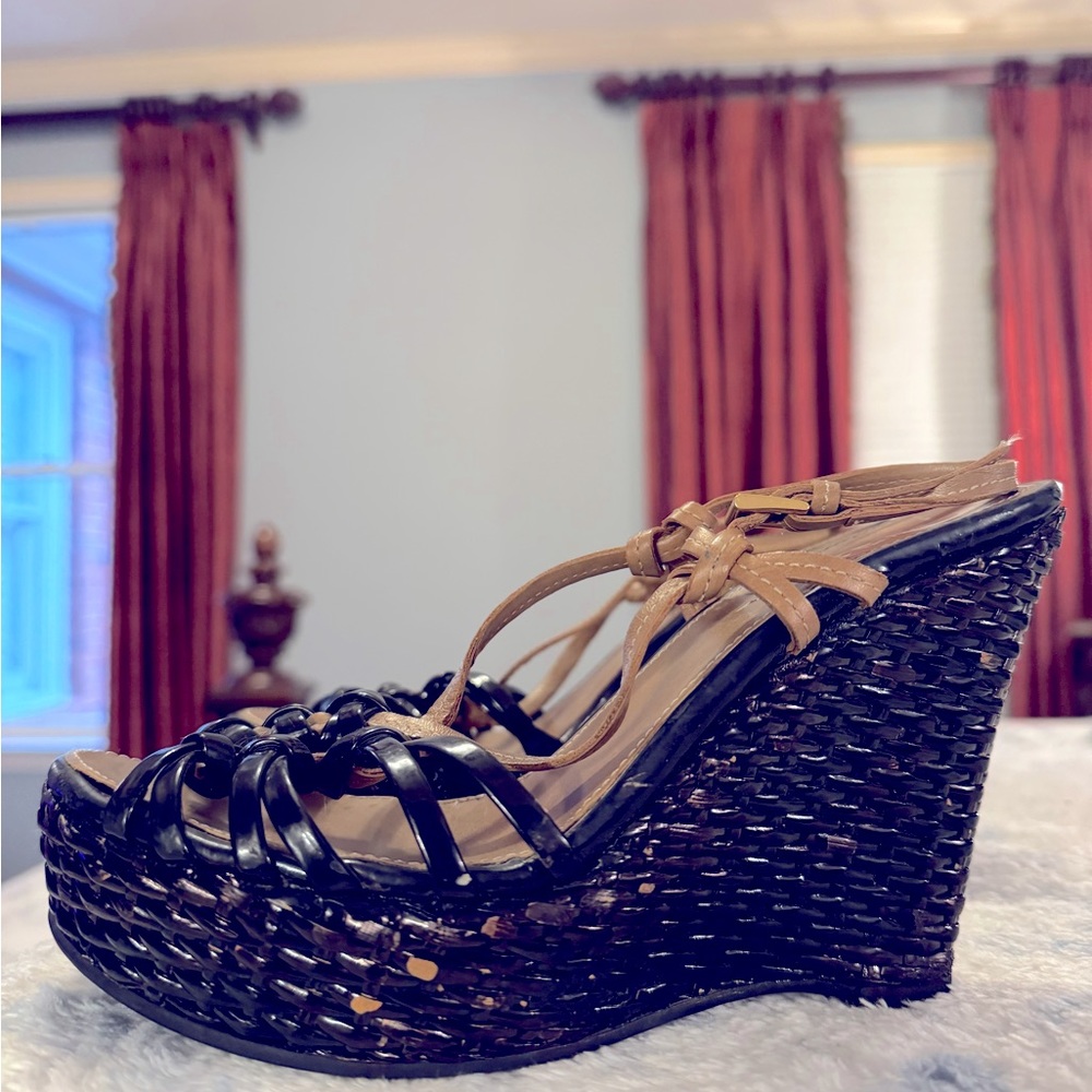 Prada Black and Tan Wedge Shoes - Picture 6 of 6